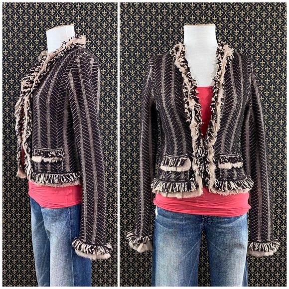 2004 Anthro "Fringe Trim Cardigan" HWR Monogram - Picture 14 of 16